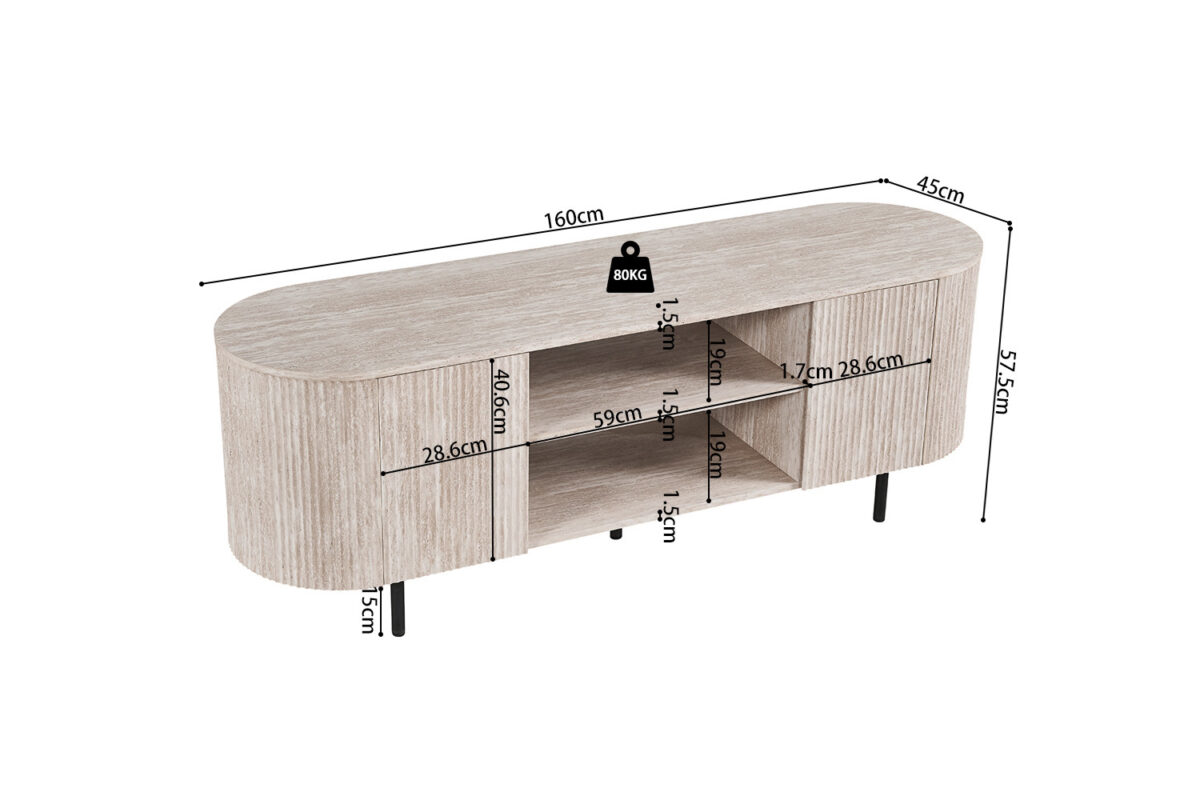 Tv-meubel Mykonos 160 cm travertinlook beige Japandi – foto 7