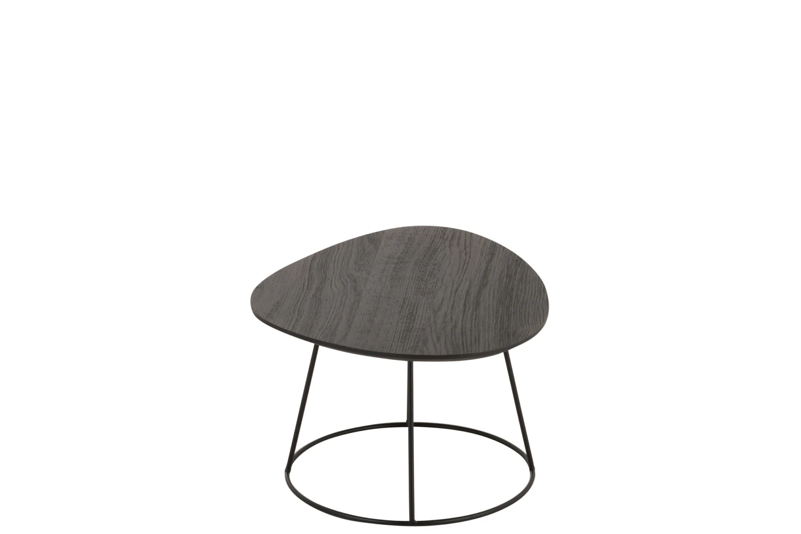 De Bijzettafel Bruin is een kleine, minimalistische bijzettafel van 45 x 30 cm, met een ovaal donker houten blad en slanke zwarte metalen poten die een ronde basis vormen voor een moderne, eigentijdse look.