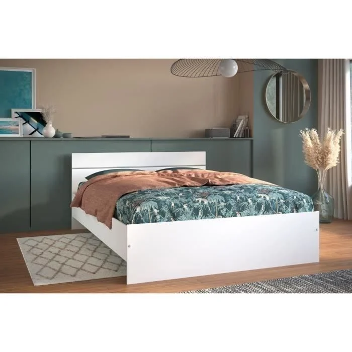 Bedombouw 140 x 190 cm Wit Spaanplaat Gemaakt in Frankrijk - Afbeelding 2