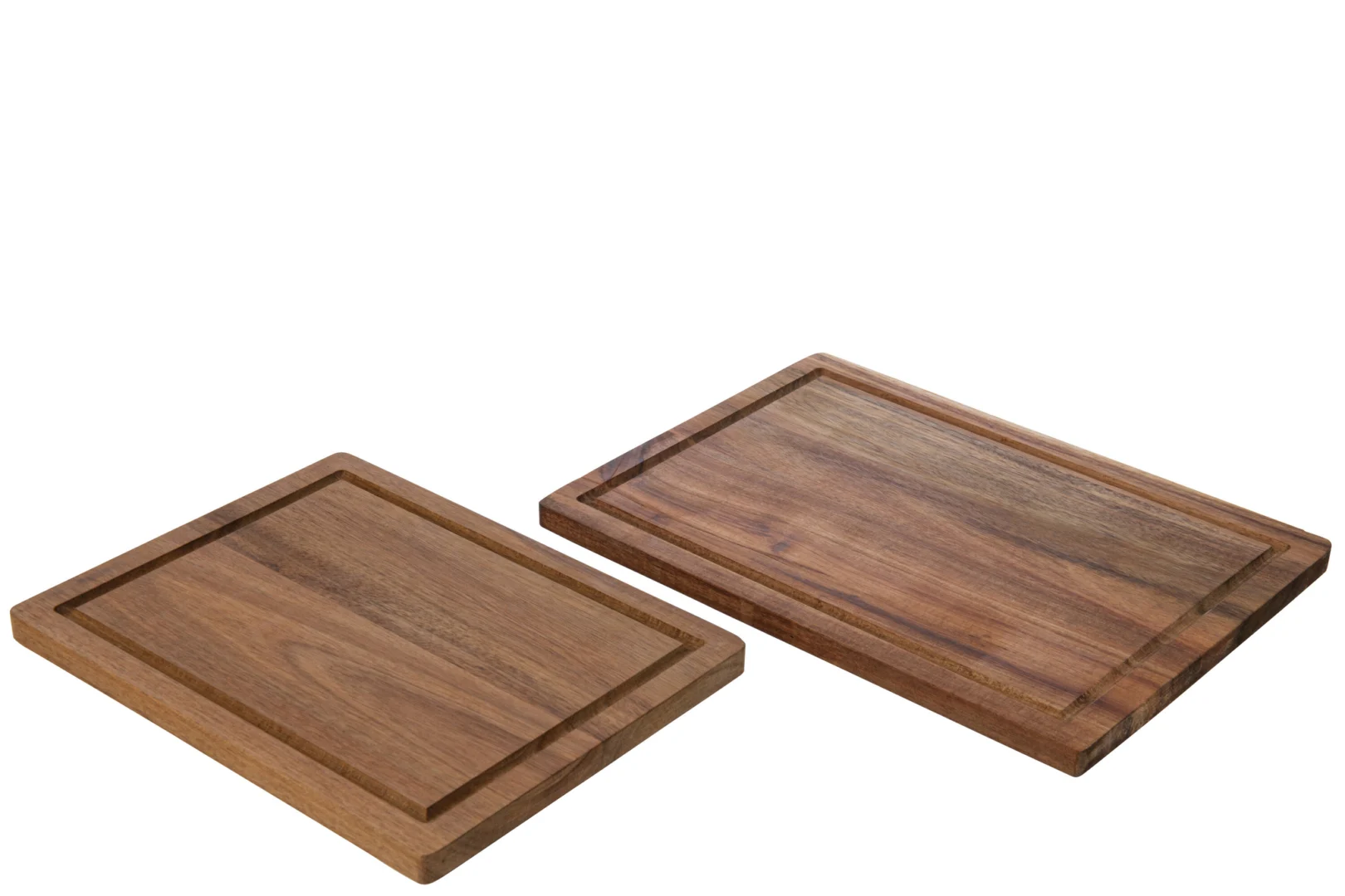 De Bijzettafel Wit 50 x 56 CM Multiplex, met een natuurlijke houtnerf en subtiele bruine tinten, wordt naast elkaar getoond op een witte achtergrond. De gegroefde randen voegen detail toe aan het rechthoekige tafelblad.