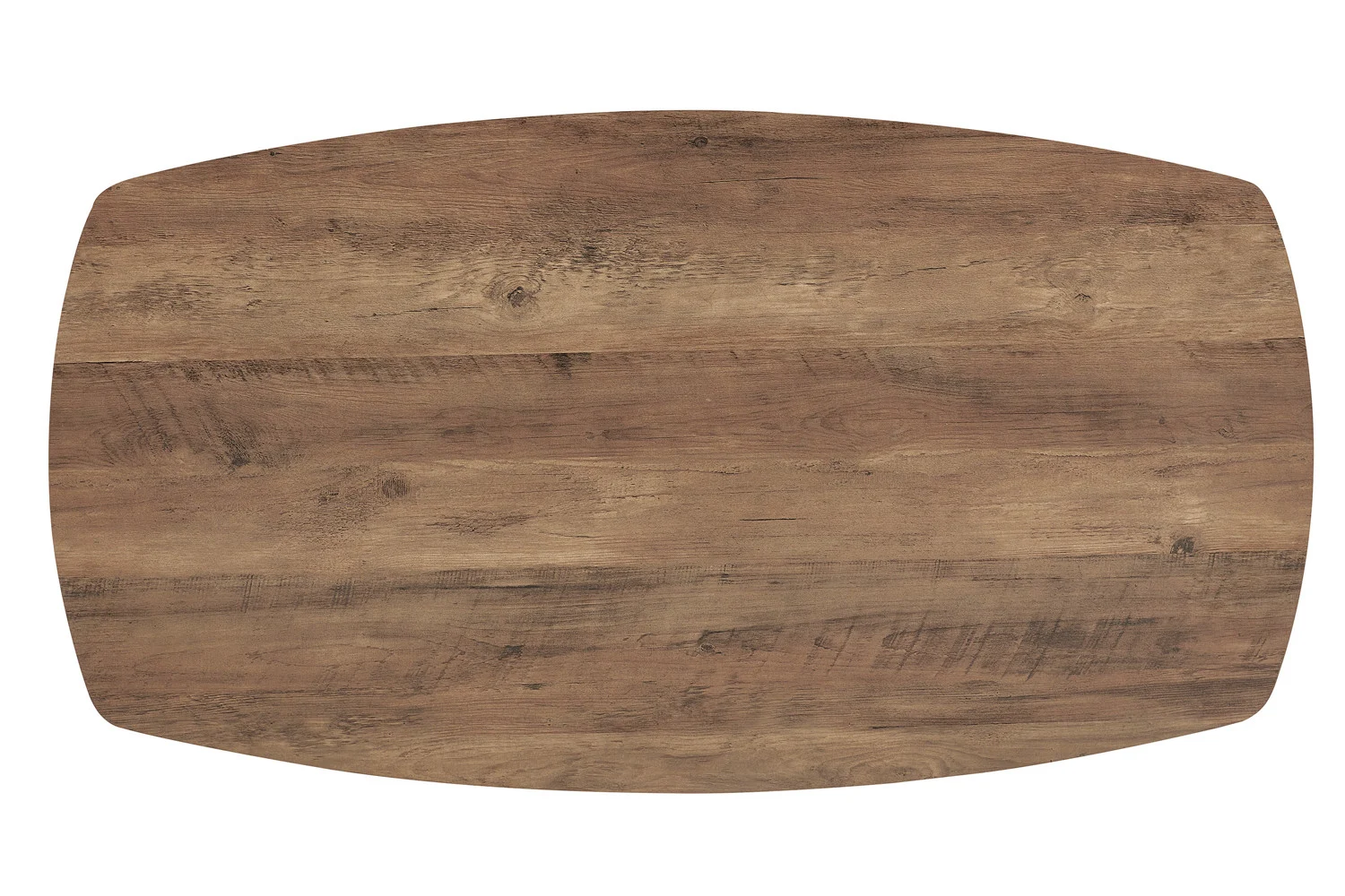 Een bovenaanzicht van de Salontafel Mangohout Design Tijdloos toont de natuurlijke bruine mangohouten afwerking, zichtbare houtnerf en afgeronde hoeken tegen een witte achtergrond.