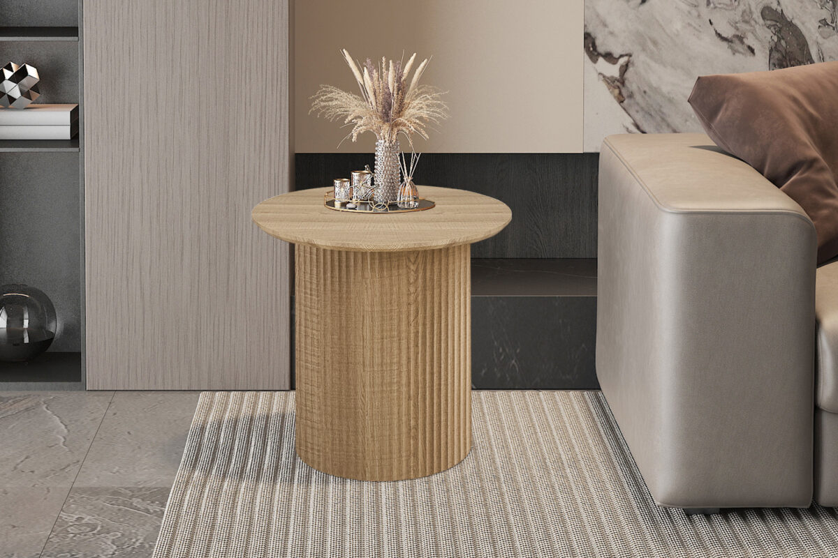 Bijzettafel Mykonos Rond 50 cm eiken naturel Japandi