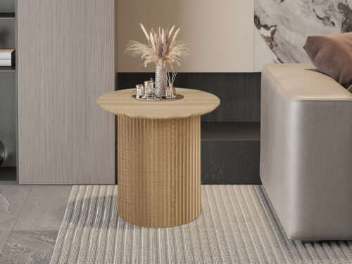 Bijzettafel Mykonos Rond 50 cm eiken naturel Japandi