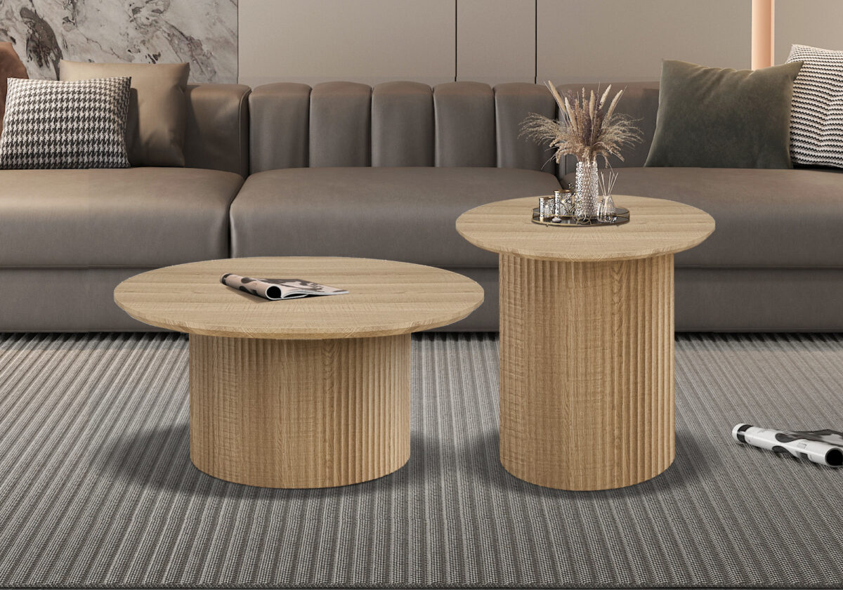 Bijzettafel Mykonos Rond 50 cm eiken naturel Japandi – foto 2