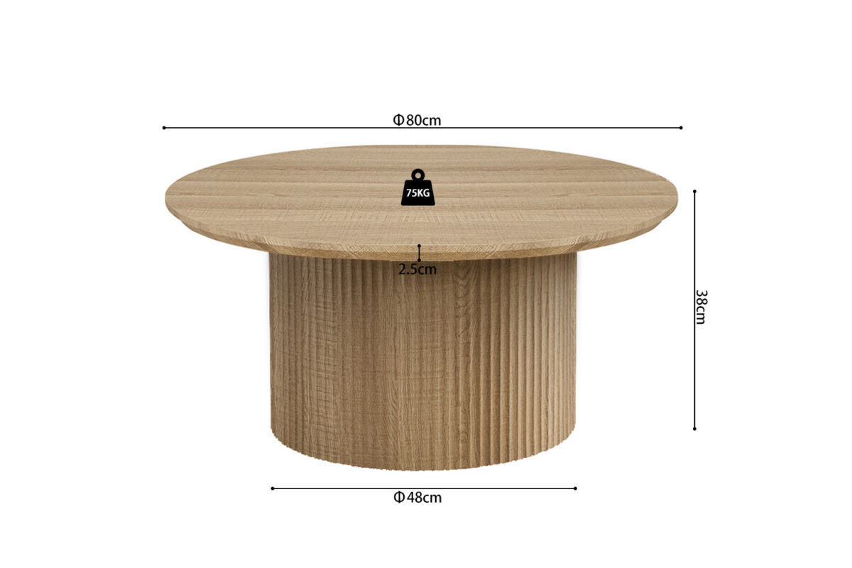 Salontafel Mykonos Rond 80 cm eiken naturel Japandi – foto 7