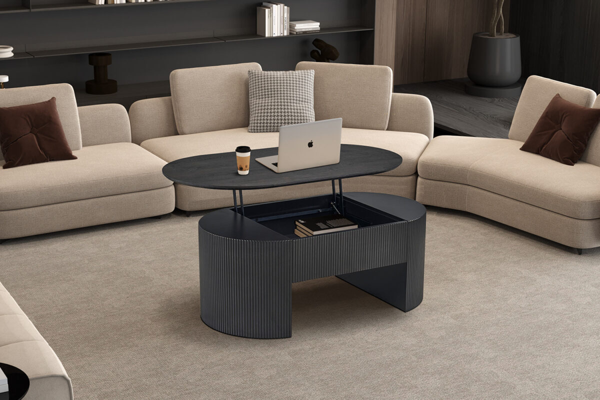 Salontafel Mykonos Met lift-top 120 cm donkerbruin Japandi – foto 4