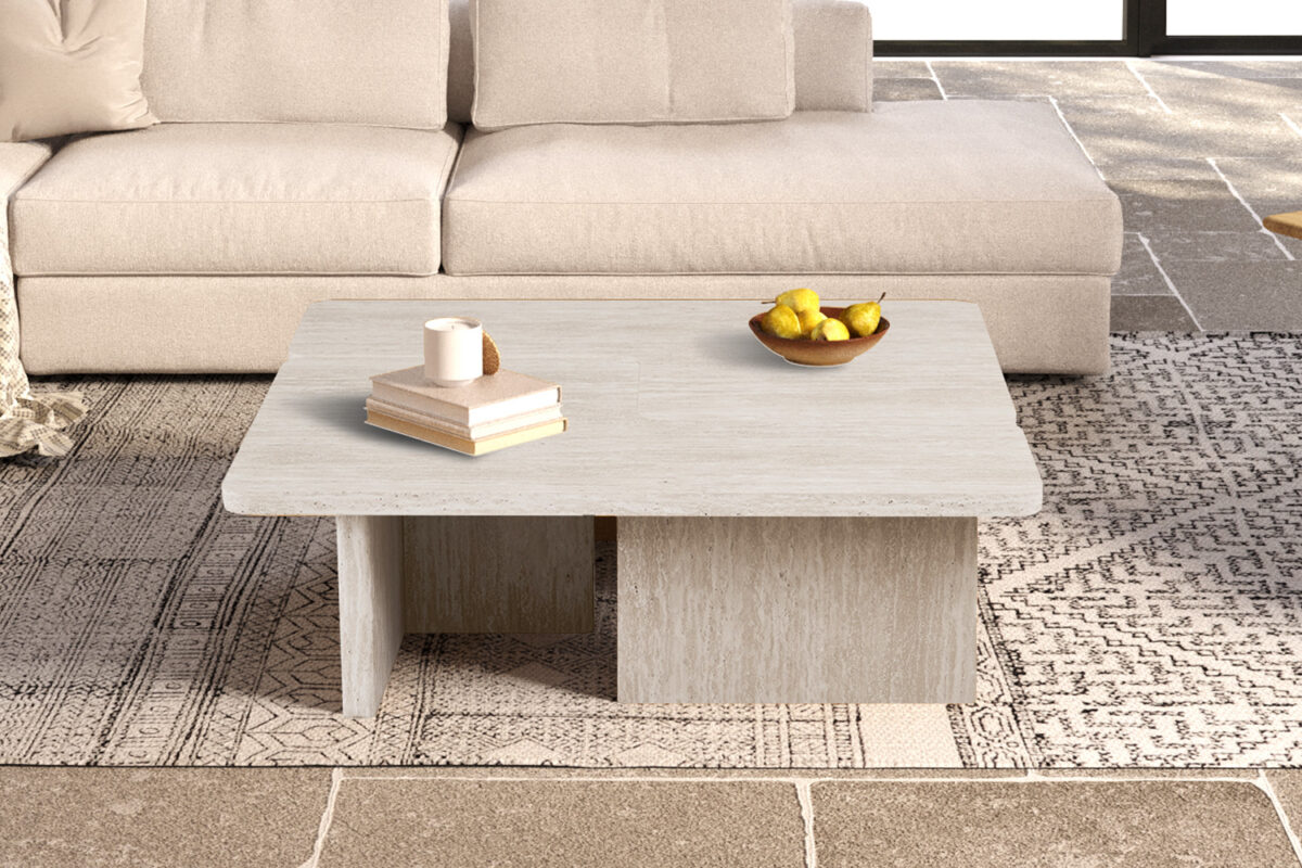 Salontafel Matera Vierkant 120 cm travertinlook beige Japandi