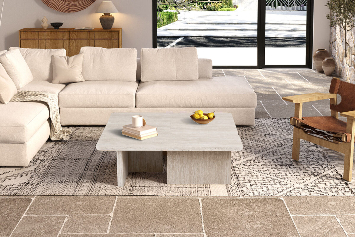 Salontafel Matera Vierkant 120 cm travertinlook beige Japandi – foto 2