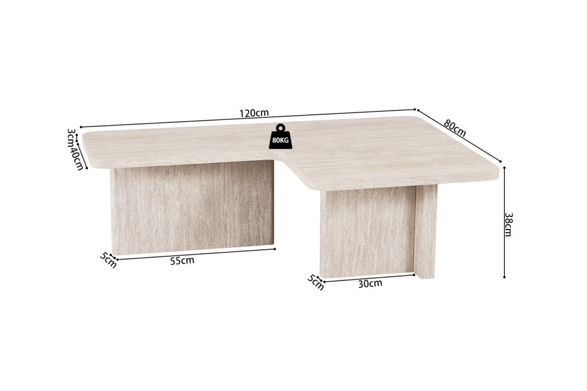 Salontafel Matera Vierkant 120 cm travertinlook beige Japandi – foto 11