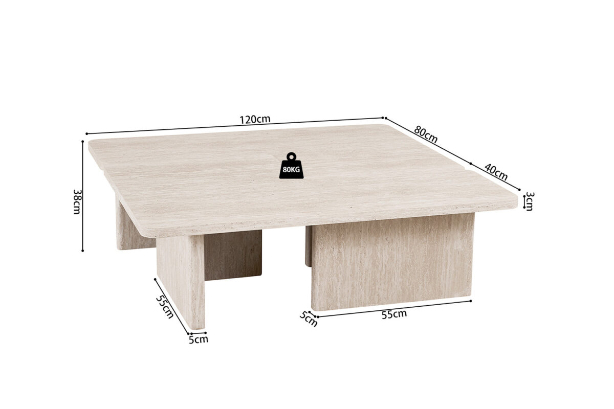 Salontafel Matera Vierkant 120 cm travertinlook beige Japandi – foto 10