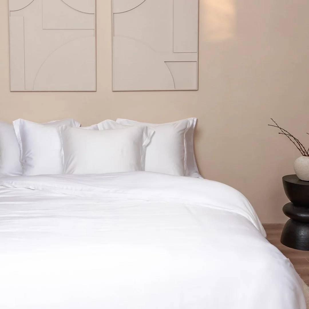 Topper Hoeslaken 180 x 200 cm Wit Tencel Satijn - Afbeelding 6