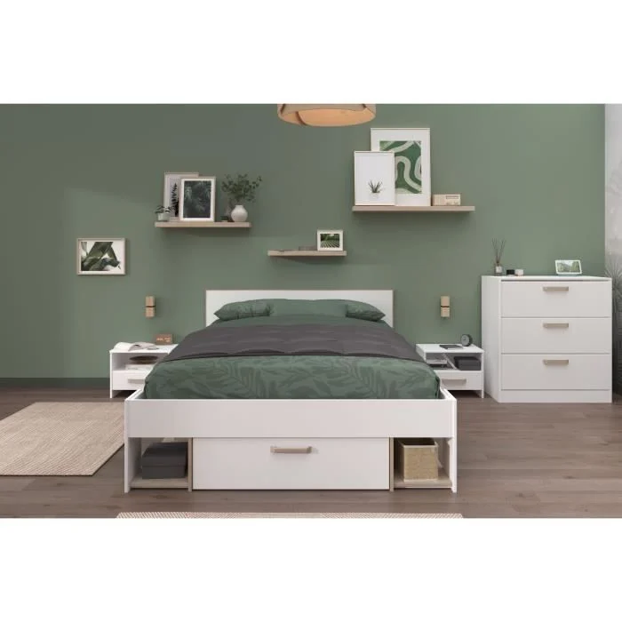 Slaapkamerset 140 x 190/200 cm Wit & eiken Compleet Parisot - Afbeelding 2