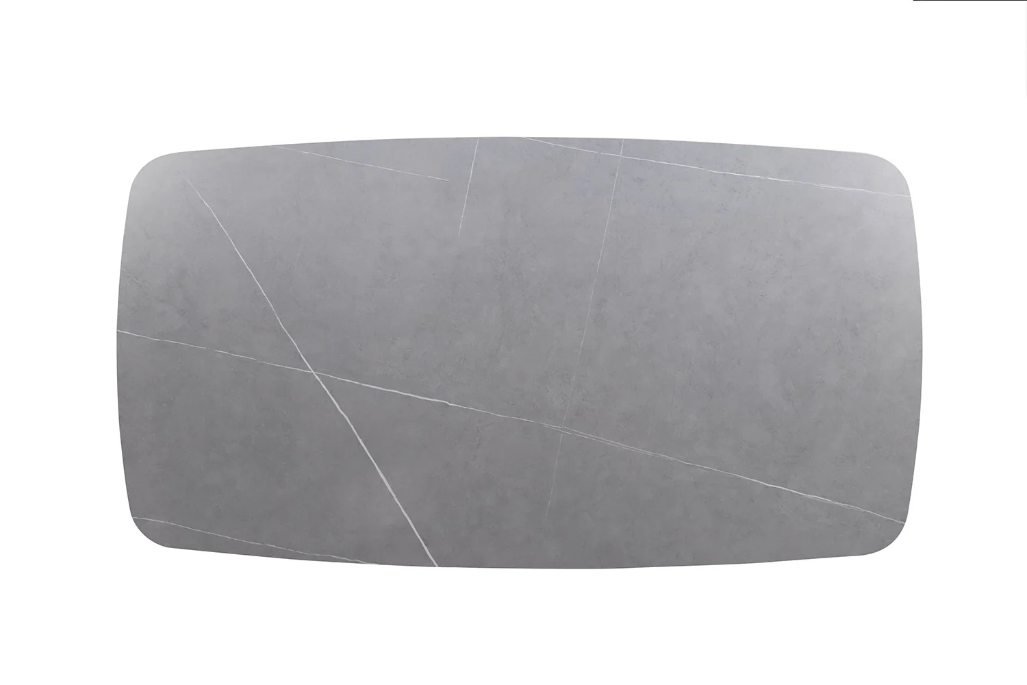 De Salontafel Grijs 130 CM Ovaal Steen is een klassieke ovale grijze salontafel met zacht afgeronde randen en subtiele witte adering, die doet denken aan steen, tegen een effen witte achtergrond.