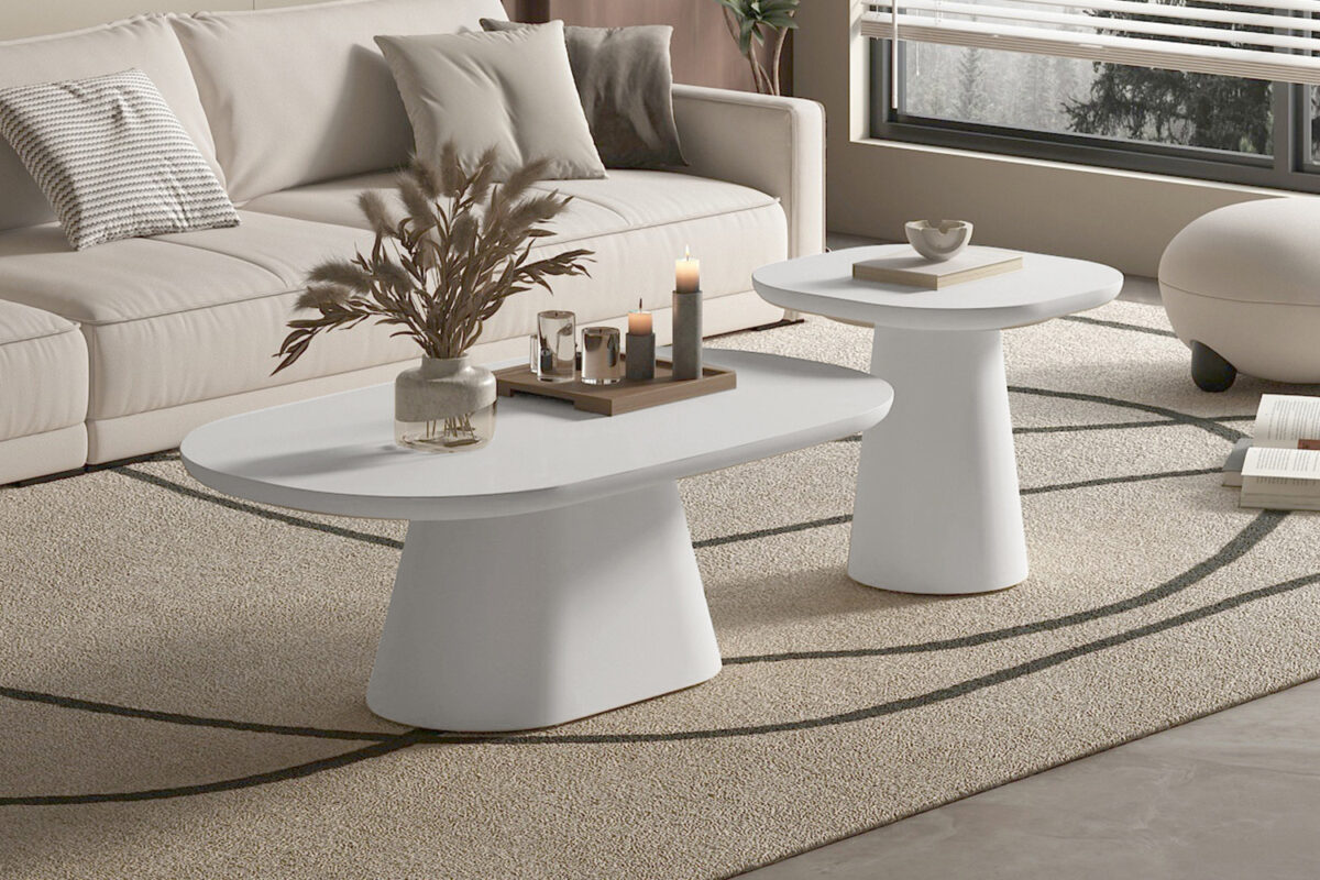 Bijzettafel Cascais Ovaal 55 cm cementlook ecru Japandi – foto 2