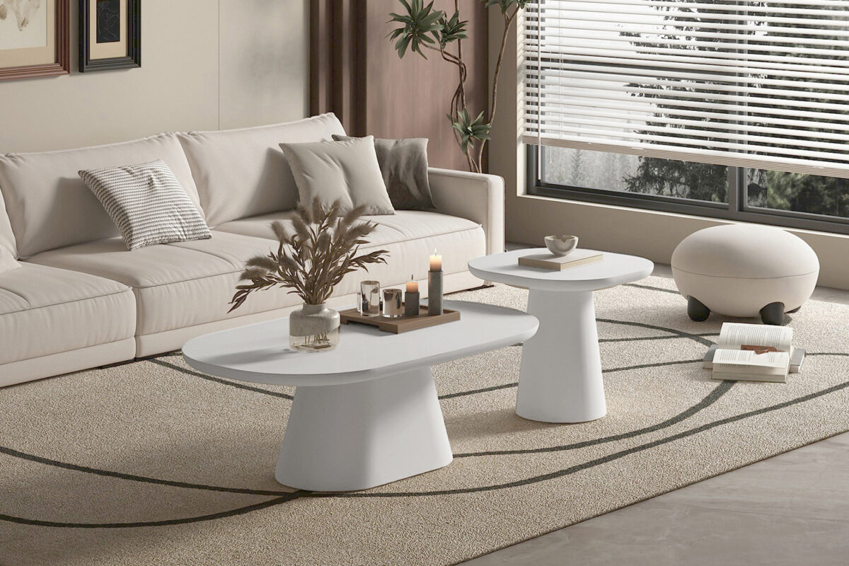 Bijzettafel Cascais Ovaal 55 cm cementlook ecru Japandi – foto 3