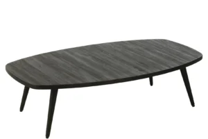 De Salontafel Zwart, Teak 70 x 30 CM is een moderne rechthoekige salontafel met een afwerking van teakhout en zwarte metalen poten.