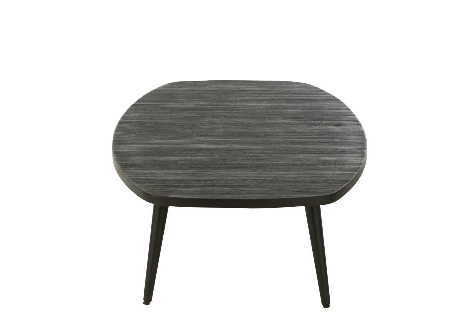 De Salontafel Zwart is een rechthoekige tafel van zwart teakhout van 70 x 30 cm, met een metalen frame, van bovenaf gezien op een effen witte achtergrond.