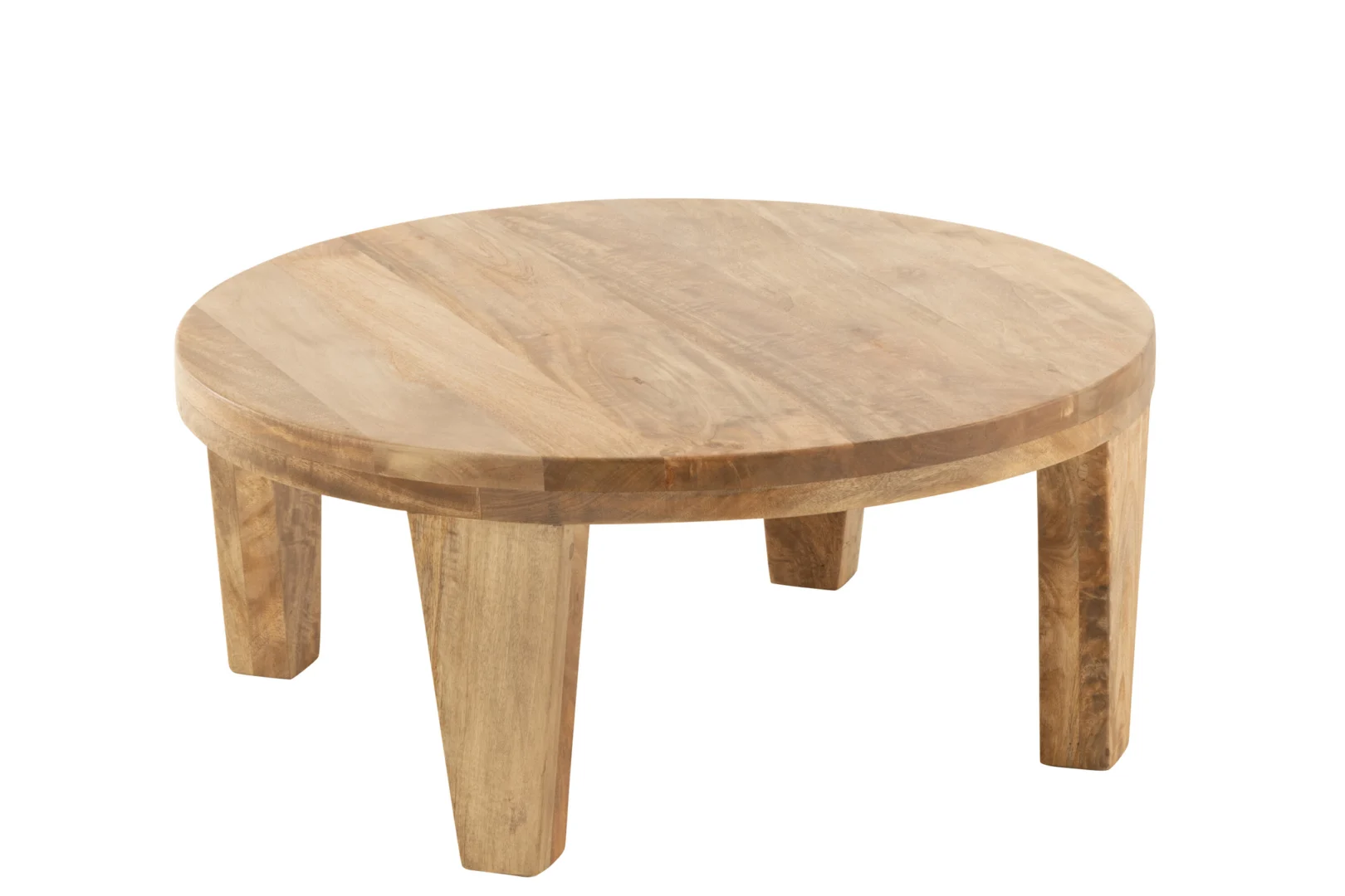 De Salontafel 80 x 34 CM Rond Mangohout heeft een rond mangohouten blad met een natuurlijke afwerking die de nerven benadrukt. Ondersteund door vier stevige, rechte poten biedt deze salontafel een eenvoudige, moderne look voor elke woonruimte.