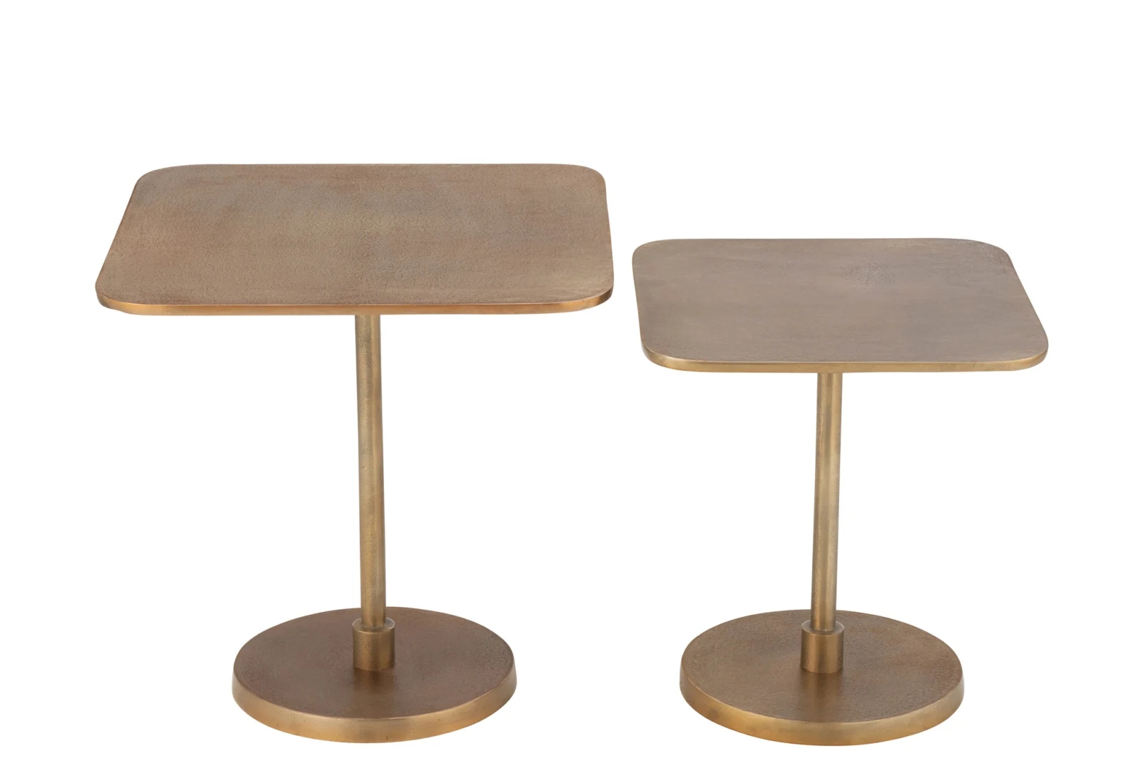 De Bijzettafel Goud 50 x 50 CM Aluminium is een moderne, minimalistische metallic bijzettafel met een vierkant blad, ronde voet en een prachtige gouden afwerking - ideaal als stijlvol accent in elke ruimte.