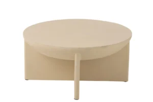 De Salontafel Beige, Roest 90 x 90 CM is een vierkante salontafel van mangohout in beige, met een minimalistisch ontwerp met een stevig blad en opvallende poten.