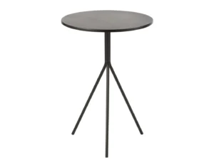 De Salontafel Rond Metaal Zwart is een kleine, ronde, zwart metalen bijzettafel met een dun tafelblad en drie slanke poten in een driepoot basis.