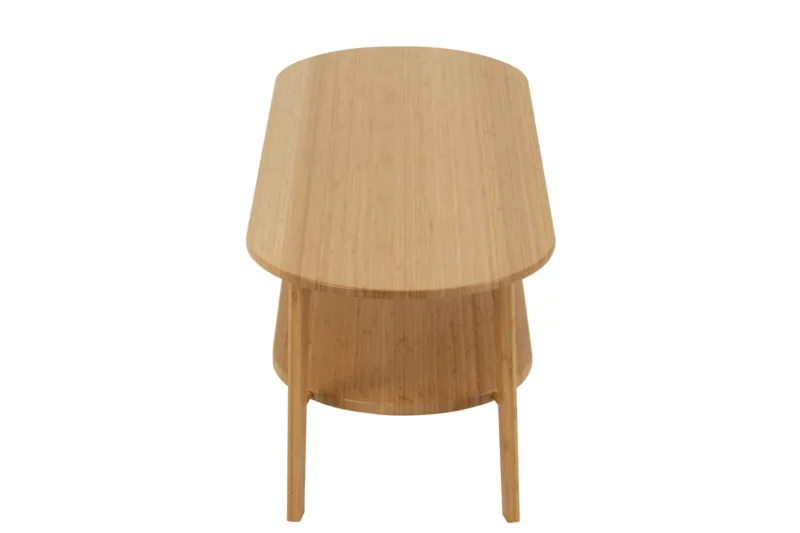 De Salontafel 45 x 40 CM Vierkant Bamboe is een vierkante salontafel van bamboe met een glad blad, van bovenaf gezien op een witte achtergrond.