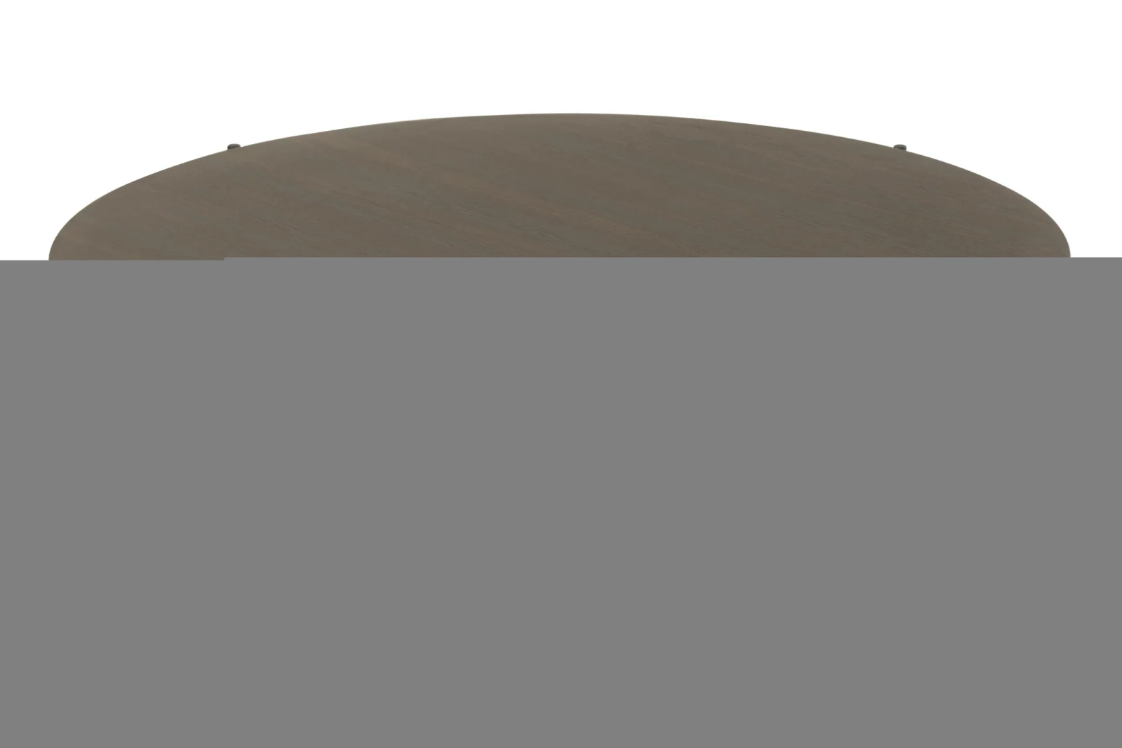 Een foto van de Salontafel Bruin 113 x 38 CM Rond Metaal toont het ronde bruine tafelblad op een witte achtergrond, met de onderste helft gedeeltelijk verborgen door een grijze digitale storing.