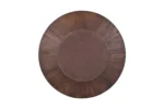 De Tafel 'Tommy' is een 130 cm ronde tafel gemaakt van bruin mangohout, met een donkerder, glad midden en een iets lichtere, gestructureerde buitenrand, van bovenaf gezien tegen een witte achtergrond.
