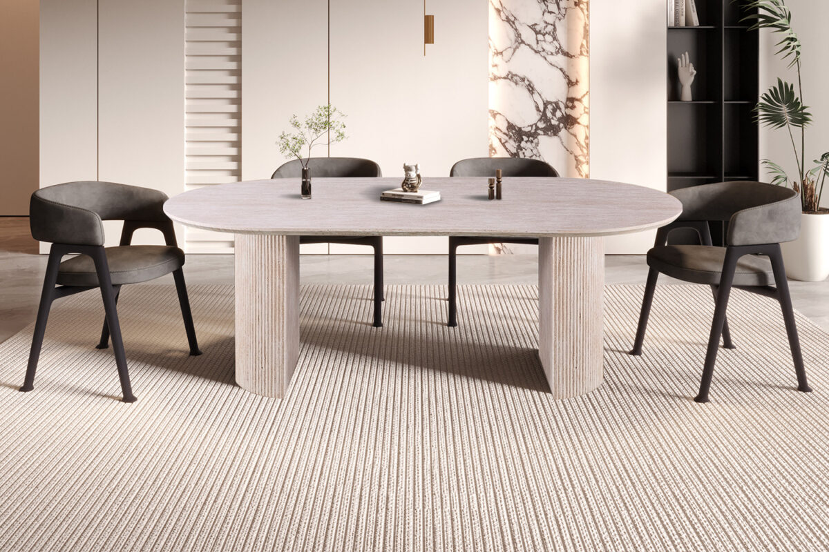 Eettafel Mykonos Ovaal 220 cm travertinlook beige Japandi