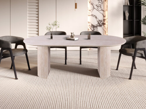 Eettafel Mykonos Ovaal 220 cm travertinlook beige Japandi