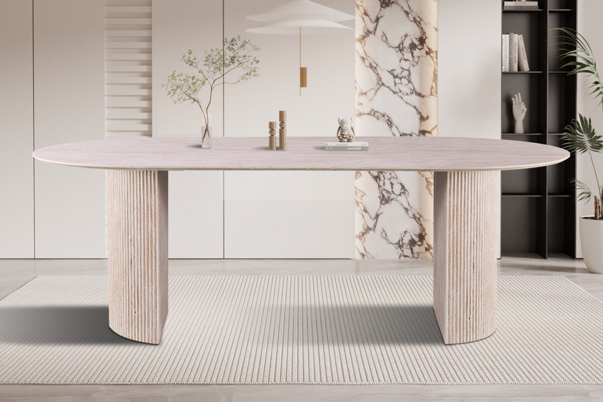 Eettafel Mykonos Ovaal 220 cm travertinlook beige Japandi – foto 2
