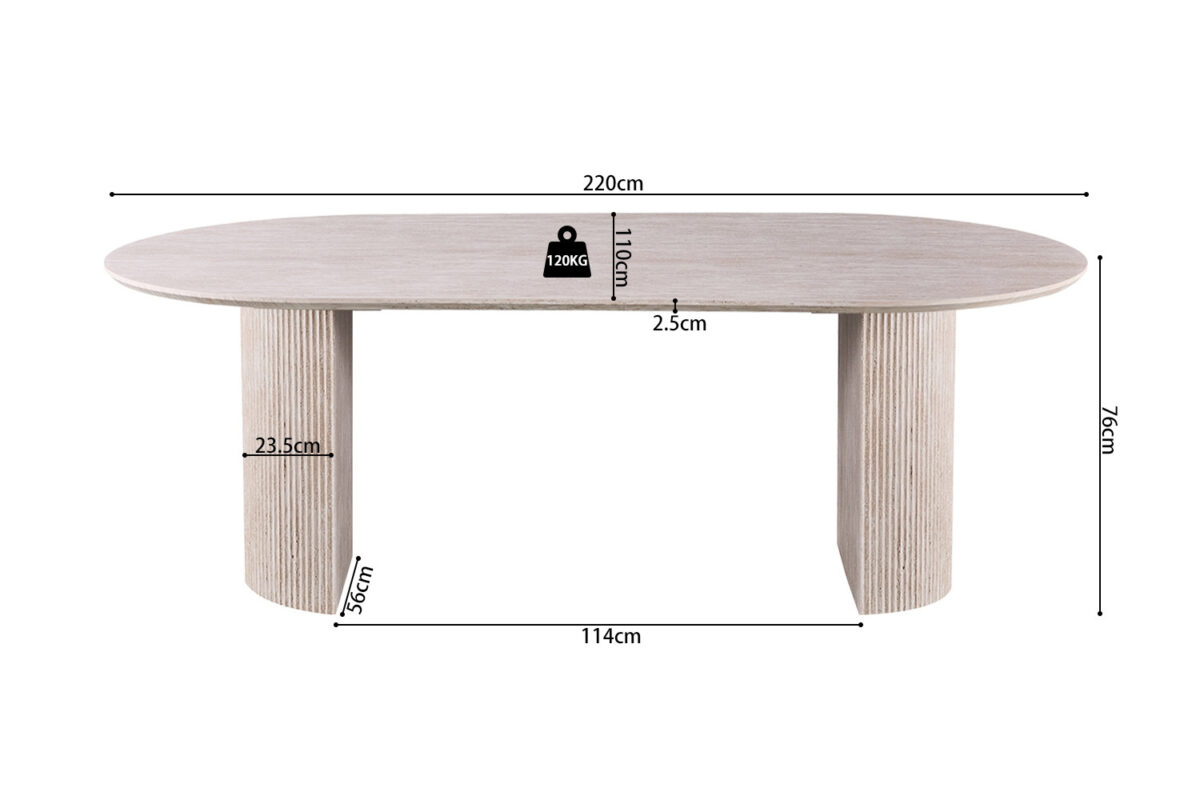 Eettafel Mykonos Ovaal 220 cm travertinlook beige Japandi – foto 8