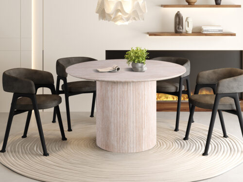 Eettafel Mykonos Rond 120 cm travertinlook beige Japandi