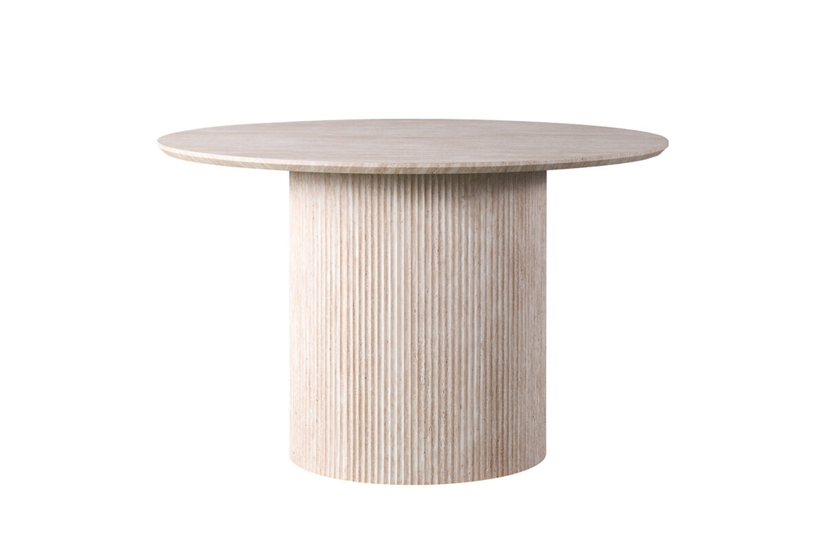 Eettafel Mykonos Rond 120 cm travertinlook beige Japandi – foto 3