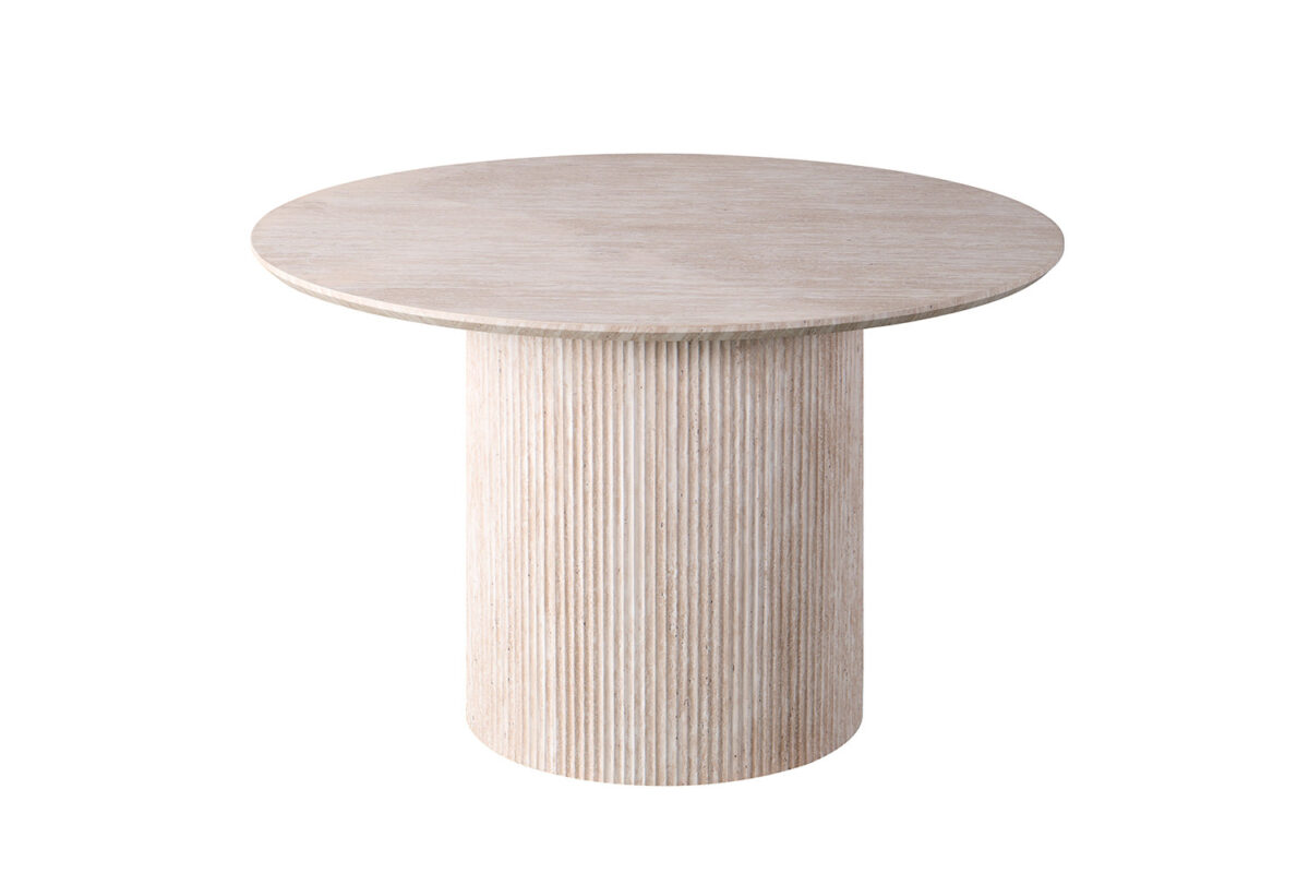 Eettafel Mykonos Rond 120 cm travertinlook beige Japandi – foto 4