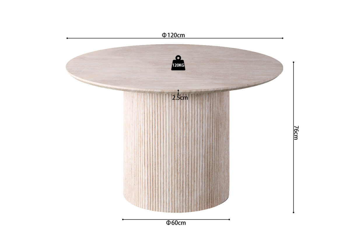 Eettafel Mykonos Rond 120 cm travertinlook beige Japandi – foto 7
