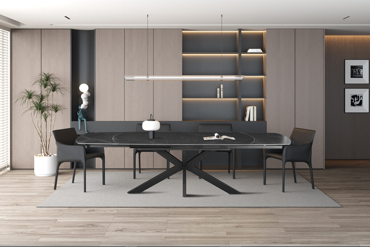 Uitschuifbare eettafel Athene Deens ovaal 160-240 cm steen zwart