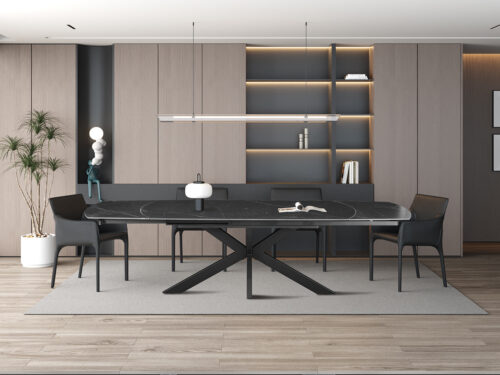 Uitschuifbare eettafel Athene Deens ovaal 160-240 cm steen zwart