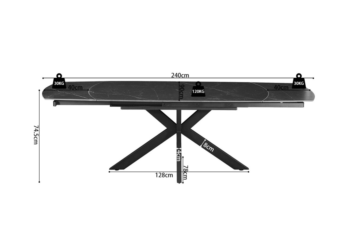 Uitschuifbare eettafel Athene Deens ovaal 160-240 cm steen zwart – foto 10