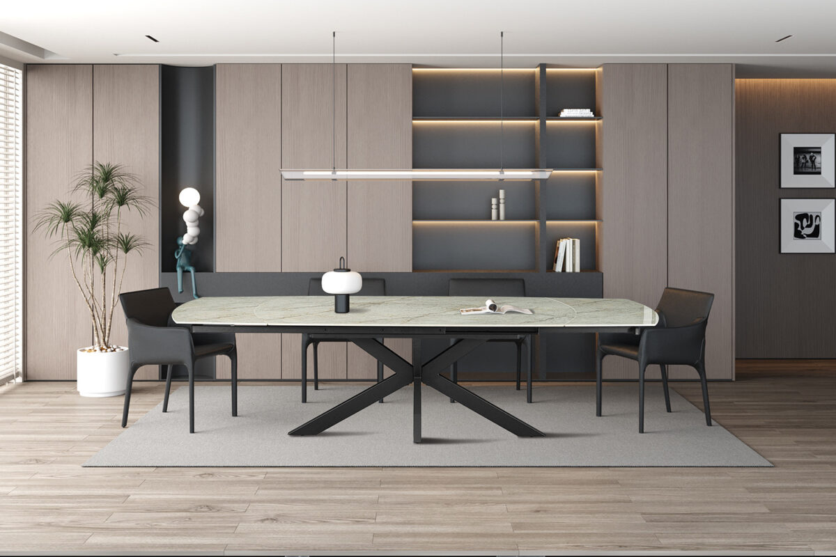Uitschuifbare eettafel Athene Deens ovaal 160-240 cm steen beige