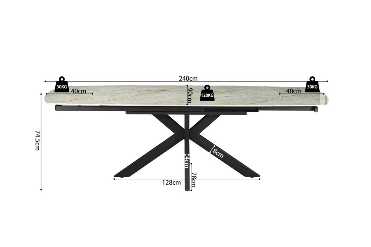 Uitschuifbare eettafel Athene Deens ovaal 160-240 cm steen beige – foto 11