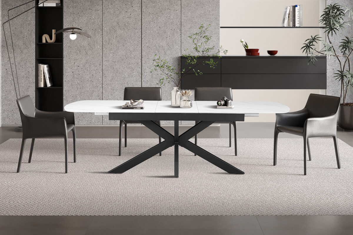 Uitschuifbare eettafel Kreta Deens ovaal 180-220 cm steen wit