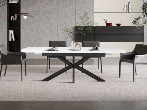 Uitschuifbare eettafel Kreta Deens ovaal 180-220 cm steen wit