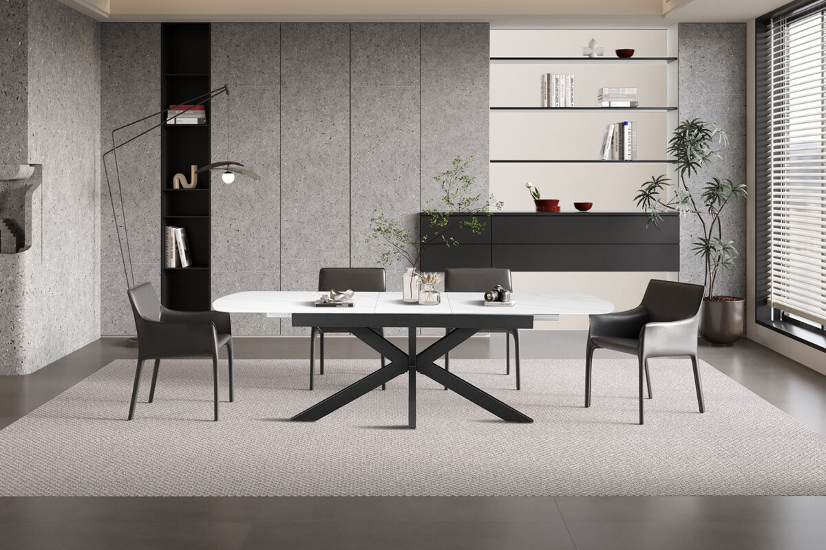 Uitschuifbare eettafel Kreta Deens ovaal 180-220 cm steen wit – foto 2
