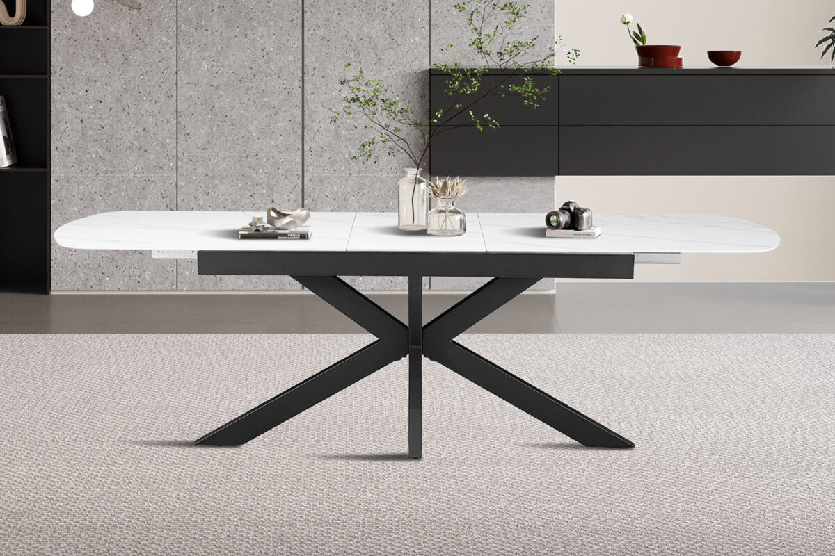 Uitschuifbare eettafel Kreta Deens ovaal 180-220 cm steen wit – foto 3