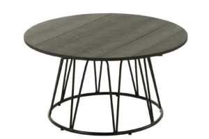 De Salontafel Zwart 80 x 80 CM Vierkant is een vierkante salontafel met een donker stalen blad en een zwart metalen frame, met stevige verticale stangen verbonden met een vierkant onderstel voor een moderne look.