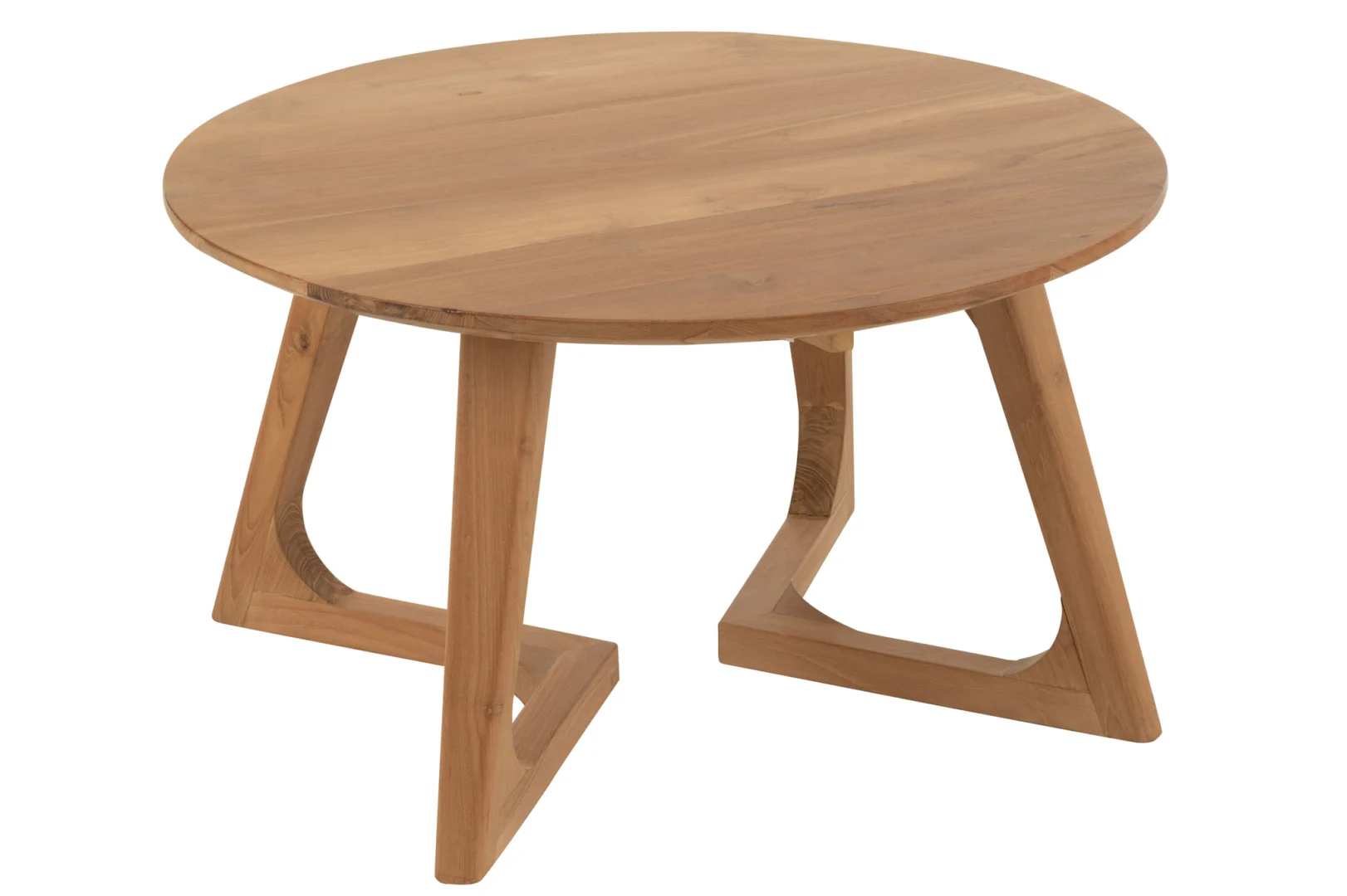 De Salontafel Teak 80 x 45 CM Vierkant heeft een glad teakhouten oppervlak en unieke schuine poten tegen een effen witte achtergrond.