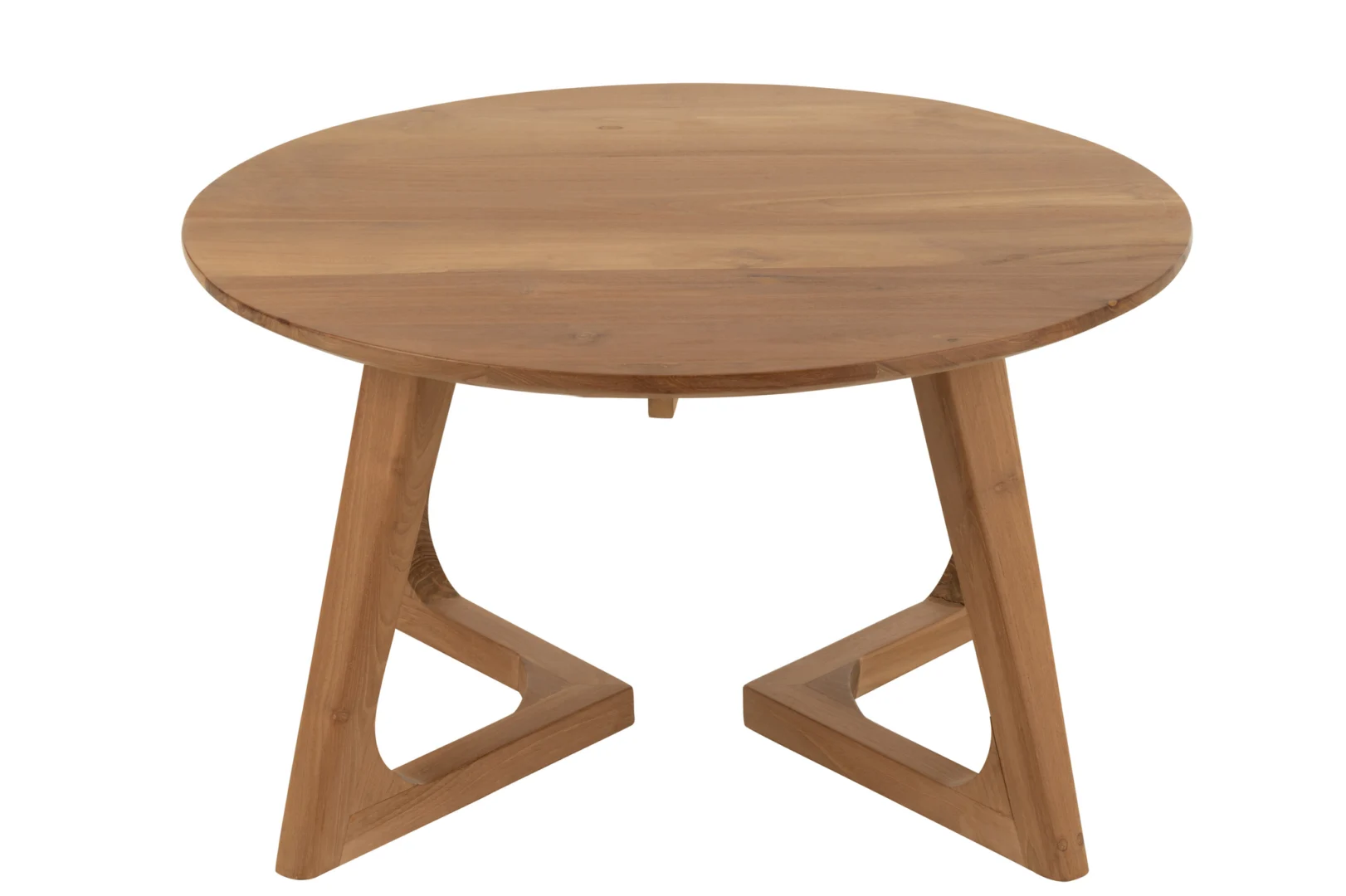 De Salontafel Teak 80 x 45 CM Vierkant is een moderne, minimalistische vierkante salontafel gemaakt van teakhout, met een glad oppervlak en twee schuine, driehoekige poten gemaakt van hetzelfde hout.