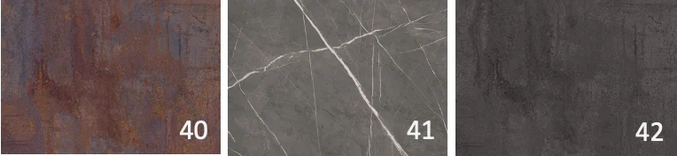 De Schakel Eettafel 150x100 Ovaal Kasjmier Grijs + Stellar heeft een elegante mix van roestbruin metallic, grijs met witte marmeraders en donkergrijze betonachtige afwerkingen.