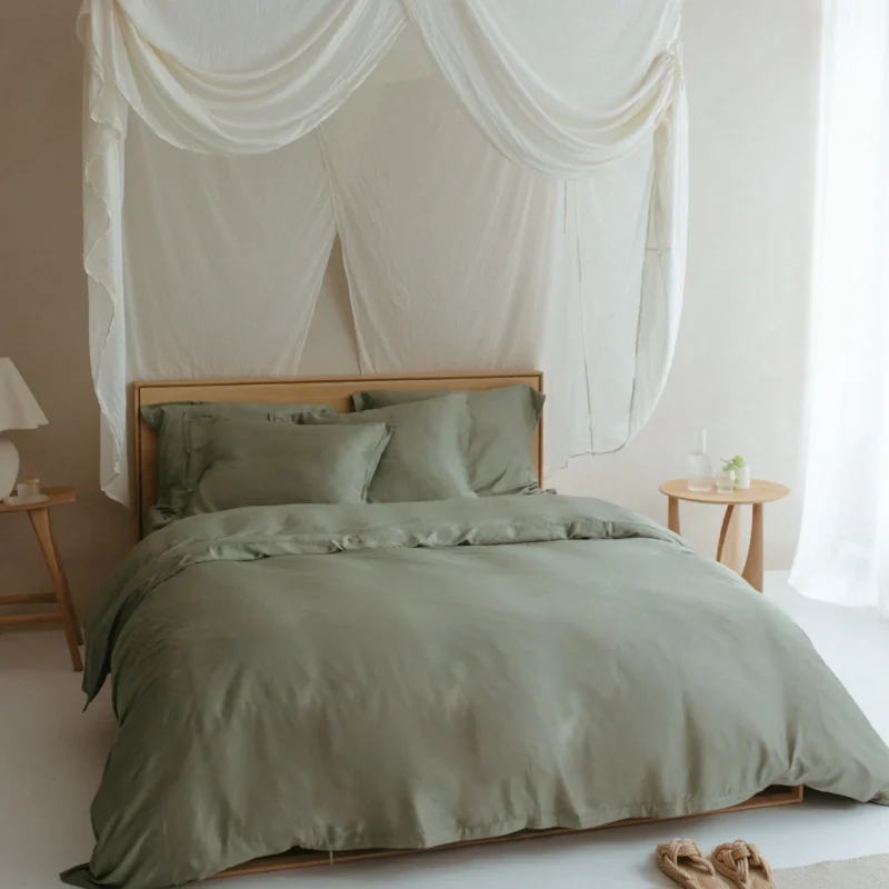 Kussensloop 80 x 80 cm Olijfgroen Bamboe Hotelkwaliteit - Afbeelding 3